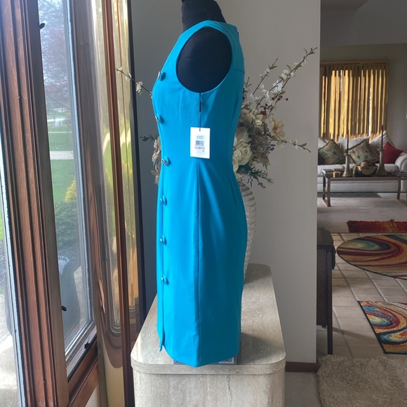 NWT Calvin Klein Elegant Teal Blue Sleeveless Dress, measurements in photos. - Picture 3 of 12